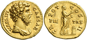 Aelius caesar, 136 -138
Aureus 137, AV 7.41 g. L·AELIVS – CAESAR Bare-headed and draped bust r. Rev. TR POT COS – II / PIE – TAS Pietas standing r., ...
