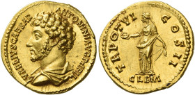 Marcus Aurelius Caesar, 139 - 161
Aureus circa 151-152, AV 7.43 g. AVRELIVS CAESAR – ANTONINI AVG PII FIL Bare-headed and draped bust l. Rev. TR POT ...
