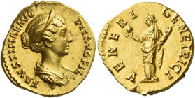 Faustina II, daughter of A. Pius and wife of M. Aurelius
Aureus 145-161, AV 7.30 g. FAVSTINAE AVG – P II AVG FIL Diademed and draped bust r. Rev. VEN...