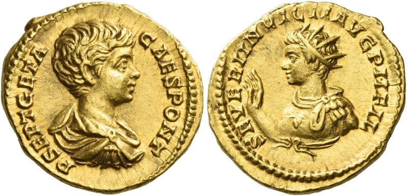 Geta caesar, 198 – 209
Aureus 200, AV 7.04 g. P SEPT GETA – CAES PONT Bare-head...