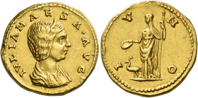 Julia Maesa, grandmother of Elagabalus
Aureus, eastern mint circa 218-219, AV 6.55 g. IVLIA MAESA AVG Diademed bust r., wearing stephane. Rev. I – V ...