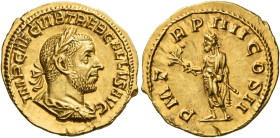 Trebonianus Gallus, 251 – 253
Aureus 253, AV 4.01 g. IMP CAE C VIB TREB GALLVS AVG Laureate, draped and cuirassed bust r. Rev. P M T – R P IIII COS I...