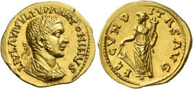 Uranius Antoninus, 253 – 254
Aureus, Emesa 253-254, AV 5.84 g. L IVL AVR SVLP VRA ANTONINVS Laureate, draped and cuirassed bust r. Rev. FE – CVND – I...
