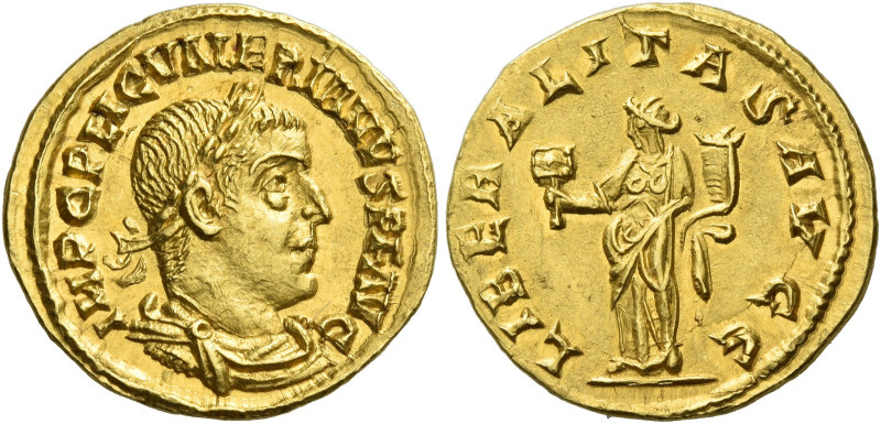 Valerian I, 253 – 260
Aureus 255-256, AV 2.60 g. IMP C P LIC VALERIANVS P F AVG...