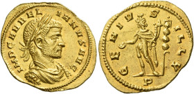 Aurelianus, 270 – 275
Aureus circa 270-271, AV 3.85 g. IMP C AVREL – IANVS AVG Laureate, draped and cuirassed bust r. Rev. GENIV – S – ILLV Genius st...