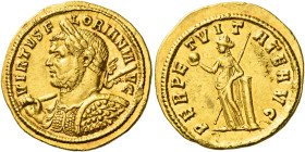 Florian, 276
Aureus circa 276, AV 4.58 g. VIRTVS F – LORIANI A – VG Laureate and cuirassed bust l., holding transverse spear over r. shoulder and dec...