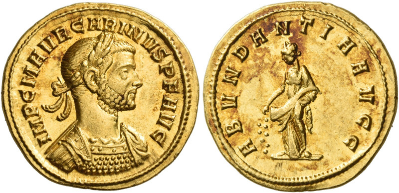 Carinus augustus, 283 – 285
Aureus, Siscia, 283-285, AV 4.42 g. IMP C M AVR CAR...