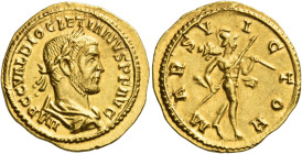 Diocletian, 284 – 305
Aureus, Lugdunum 285-286, AV 4.26 g. IMP C C VAL DIOCLETIANVS P F AVG Laureate and draped bust r. Rev. M – ARS V – I – CTOR Mar...