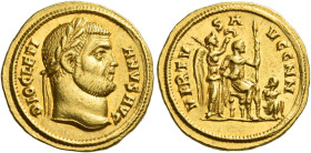 Diocletian, 284 – 305
Aureus, Cyzicus 294-295, AV 5.47 g. DIOCLETI – ANVS AVG Laureate head r. Rev. VIRTV – S A – VGG NN Emperor seated on throne r.,...