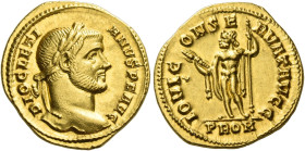 Diocletian, 284 – 305
Aureus circa 294-296, AV 5.44 g. DIOCLETI – ANVS PF AVG Laureate head r. Rev. IOVI C – ONSE – RVAT AVGG Jupiter standing l., ho...