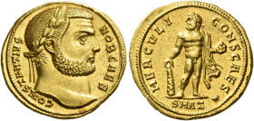 Constantius I Chlorus caesar, 293 – 305
Aureus, Antiochia circa 293, AV 5.31 g. CONSTANTIVS – NOB CAES Laureate head r. Rev. HERCVLI – CONS CAES Herc...
