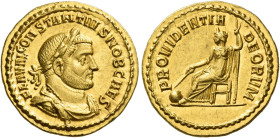 Constantius I Chlorus caesar, 293 – 305
Aureus, Ticinum circa 294-295, AV 5.36 g. FLA VAL CONSTANTIVS NOB CAES Laureate, draped and cuirassed bust r....