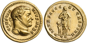 Constantius I Chlorus caesar, 293 – 305
Aureus, Treviri circa 295-305, AV 5.69 g. CONSTAN – TIVS NOB C Laureate head r. Rev. PIETAS AVGG – ET CAESS N...