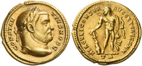 Constantius I Chlorus caesar, 293 – 305
Aureus, Treveri 305, AV 5.87 g. CONSTAN – TIVS NOB C Laureate head r. Rev. HERCVLI CONSER – AVGG ET CAESS NN ...