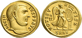 Licinius I, 308 – 324
Aureus, Antioch 312-313, AV 5.30 g. LICIN – IVS P F AVG Laureate bust r. Rev. VOTIS V – MVLTIS X Victory standing r. inscribing...