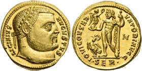 Licinius I, 308 – 324
Aureus, Serdica 313-314, AV 5.33 g. LICINIVS – AVGVSTVS Laureate head r. Rev. IOVI CONSER – VATORI AVGG Jupiter standing l., ch...