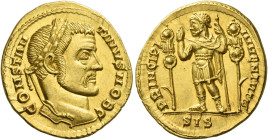 Constantine I caesar, 306 – 307
Aureus, Siscia circa 306–307, AV 5.07 g. CONSTAN – TINVS NOB C Laureate head r. Rev. PRINCIPI – IVVENTVTIS Constantin...