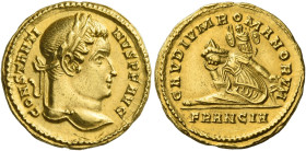 Constantine I, 307 – 337
Solidus, Treveri circa 310-313, AV 4.42 g. CONSTANTI – NVS P F AVG Laureate head r. Rev. GAVDIVM ROMANORVM Francia seated l....
