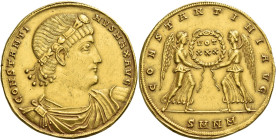 Constantine I, 307 – 337
Medallion of 6 solidi, Nicomedia circa 335-336, AV 26.77 g. CONSTANTI – NVS MAX AVG Laureate and rosette-diademed, draped an...