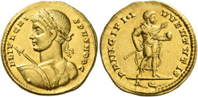 Crispus Caesar, 316 – 326
Solidus, Aquileia circa 319, AV 4.33 g. FL IVL CRI – SPVS NOB C Heroic laureate bust l. with spear pointing forward and shi...