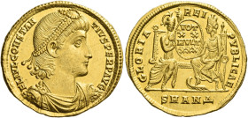 Constantius II augustus, 337 – 361
Solidus, Antiochia circa 347-355, AV 4.45 g. FL IVL CONSTAN – TIVS PERP AVG Pearl-diademed, draped and cuirassed b...