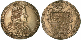 MILANO. FILIPPO IV D'ASBURGO, 1621-1665. Filippo 1657.

Busto a d. corazzato con testa nuda; goletta con colletto pieghettato e sul petto il Collare...