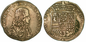MILANO. CARLO II D'ASBURGO, 1665-1700. Mezzo Filippo 1676.

Busto a d. con lunga capigliatura, corazzato. R/ Stemma reale di Spagna coronato e ornat...