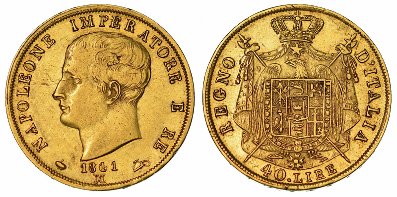MILANO. NAPOLEONE, 1805-1814. 40 Lire 1811.

Testa a s. R/ Stemma imperiale co...