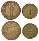PRIMA E SECONDA REPUBBLICA ROMANA. Lotto di due monete.

Prima Repubblica Romana, 1798-1799. Due baiocchi s.d. Roma. Gig. 12a. g. 19,21. Rame. MB - ...