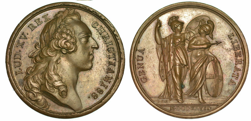 GENOVA. Luigi XV, 1715-1774. Liberazione di Genova. Medaglia di bronzo 1747.

...