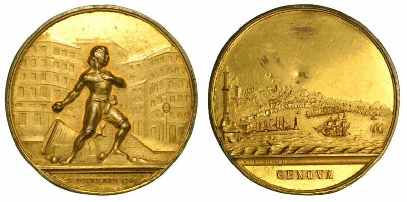 GENOVA. Centenario del Balilla. Medaglia in bronzo dorato.

Ritratto di Balill...
