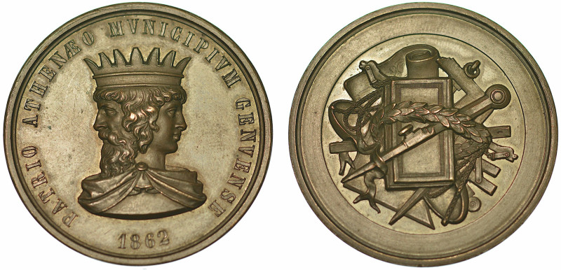 GENOVA. Ateneo municipale. Medaglia in bronzo 1862.

Testa coronata a due facc...