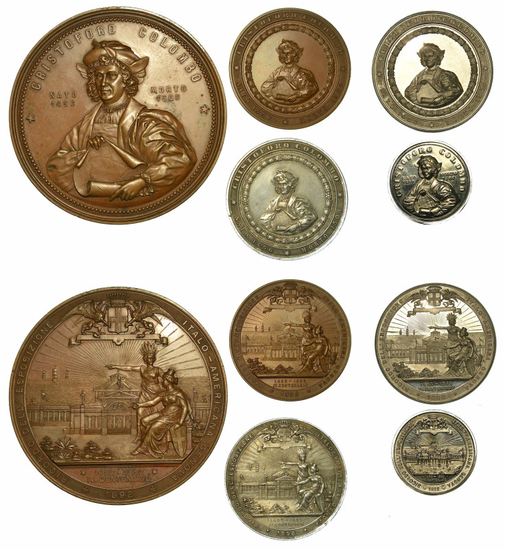 GENOVA. Lotto di cinque medaglie.

Cristoforo Colombo, 1451-1506. Esposizione ...