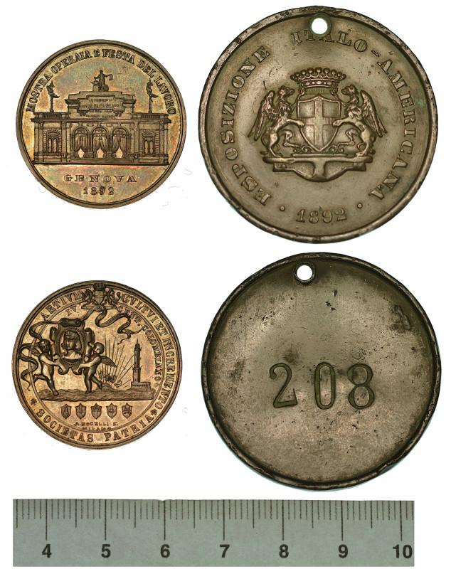 GENOVA. Lotto di due medaglie.

Cristoforo Colombo, 1451-1506. Esposizione Ita...
