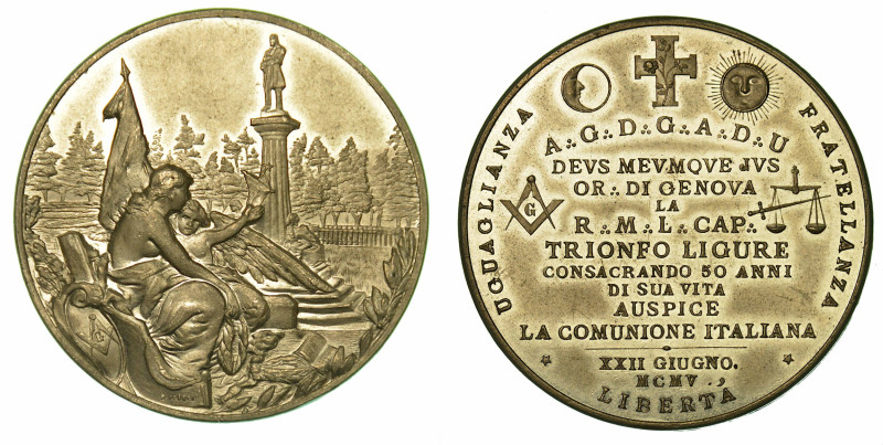 GENOVA. Trionfo Ligure. Per i 50 anni de La Comunione Italiana. Medaglia in meta...
