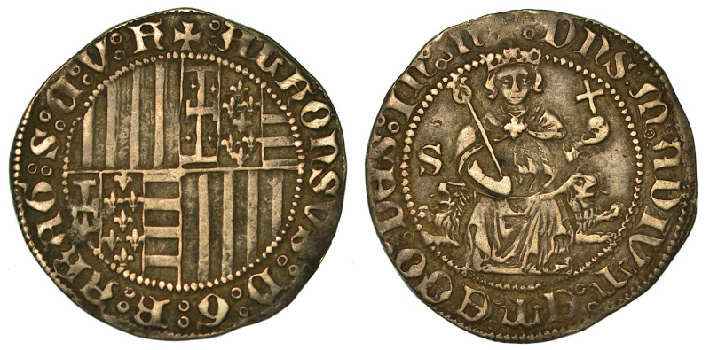NAPOLI. ALFONSO I D'ARAGONA, 1442-1458. Carlino.

Stemma inquartato di Ungheri...