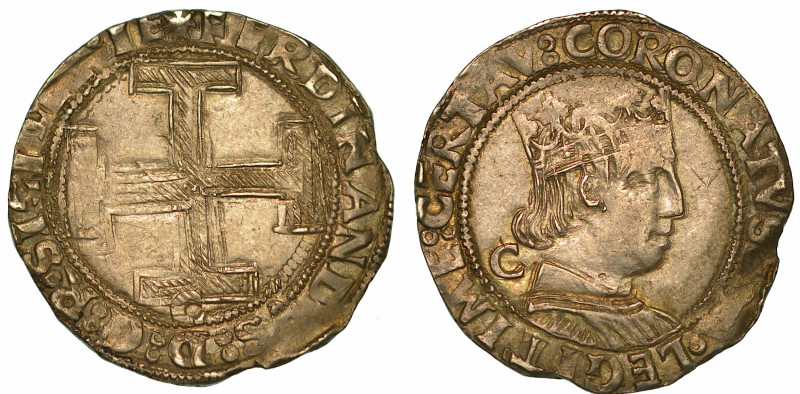 NAPOLI. FERDINANDO I D'ARAGONA, 1458-1494. Coronato.

Croce; sotto, C. R/ Bust...