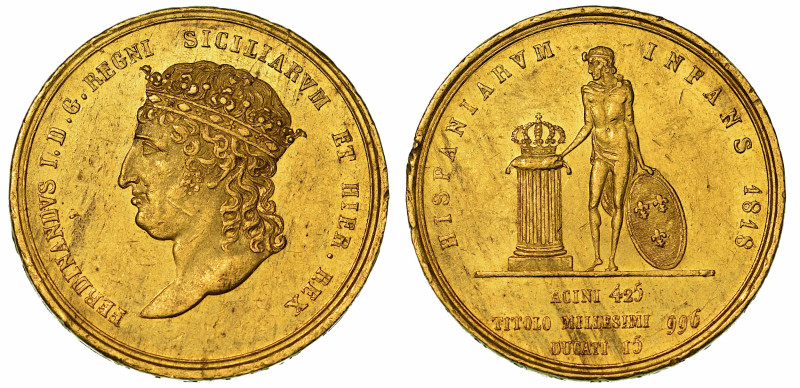 NAPOLI. FERDINANDO I DI BORBONE, 1816-1825. 15 Ducati 1818.

Busto coronata a ...