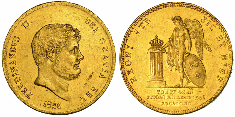 NAPOLI. FERDINANDO II DI BORBONE, 1830-1859. 30 Ducati 1856.

Testa a d. R/ Ge...
