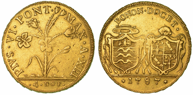 BOLOGNA. PIO VI, 1775-1799. Da 4 Doppie 1787/A. XIII.

Pianta di giglio. R/ St...