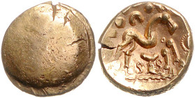 KELTEN, AMBIANI, Nördliches Gallien, Gegend in Belgien um Amiens, AV Stater (60-50 v.Chr.). Buckel. Rs.Stilis. Pferd zwischen Punkten und Halbmonden. ...