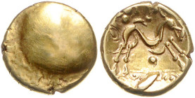 KELTEN, AMBIANI, Nördliches Gallien, Gegend in Belgien um Amiens, AV Stater (60-50 v.Chr.). Buckel. Rs.Stilis. Pferd zwischen Punkten und Halbmonden. ...