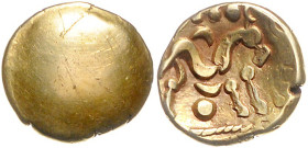 KELTEN, AMBIANI, Nördliches Gallien, Gegend in Belgien um Amiens, AV Stater (60-50 v.Chr.). Buckel. Rs.Stilis. Pferd zwischen Punkten und Halbmonden. ...