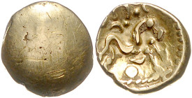 KELTEN, AMBIANI, Nördliches Gallien, Gegend in Belgien um Amiens, AV Stater (60-50 v.Chr.). Buckel. Rs.Stilis. Pferd zwischen Punkten und Halbmonden. ...