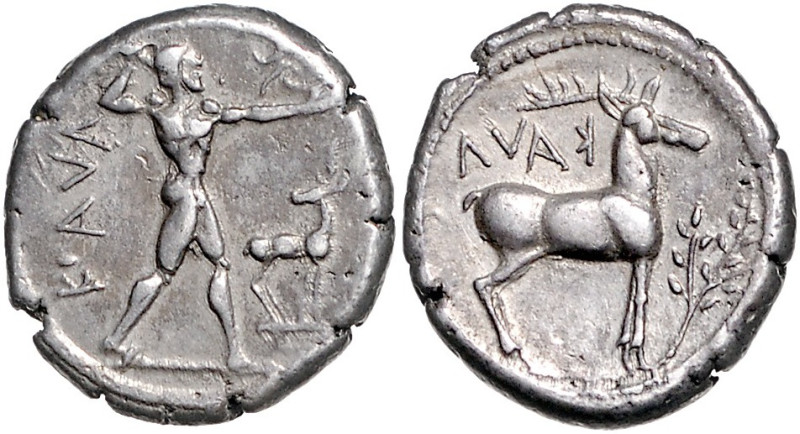 ITALIEN, BRUTTIUM / Stadt Kaulonia, AR Stater (480-388 v.Chr.). Apollo r. schrei...