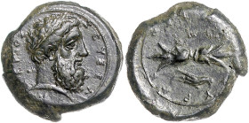 ITALIEN, SIZILIEN / Stadt Syrakus, AE Hemilitron (344-336 v.Chr., Zeit des Timoleon). Belorb. Zeuskopf r., IEYS EL[EYTHE]PIOS. Rs.Blitzbündel und Adle...