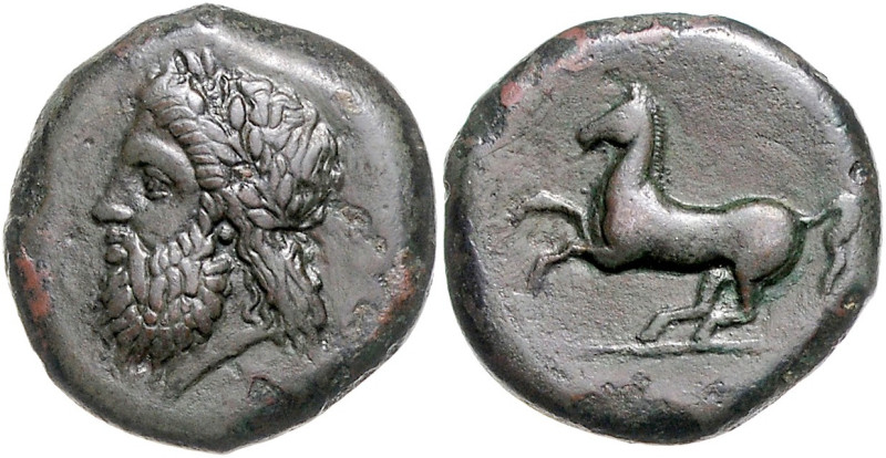ITALIEN, SIZILIEN / Stadt Syrakus, AE 26 (Timoleon, 344-336 v.Chr.). Belorb. Zeu...