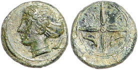 ITALIEN, SIZILIEN / Stadt Syrakus, AE 15 (412-345 v.Chr.). Arethusakopf l., r. kl.Delfin. Rs.Rad mit 4 Speichen, dazw. 2 kl. Delfine, SV-PA. 3,37g.
f...