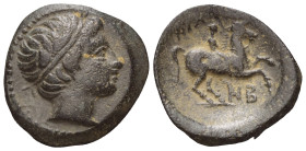 GRIECHENLAND, MAKEDONIEN. Philipp II., 359-336 v.Chr., AE 18, MzSt. Mallus. Kopf des Apollo r. Rs. Reiter r., unten MB. 8,94g.
ss
Sear 6698