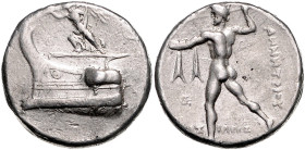 GRIECHENLAND, MAKEDONIEN. Demetrios Poliorketes, 294-288 v.Chr., AR Tetradrachme (300-295 v.Chr.), Salamis. Nike m. Trompete u. Stylis auf Schiffsbug ...